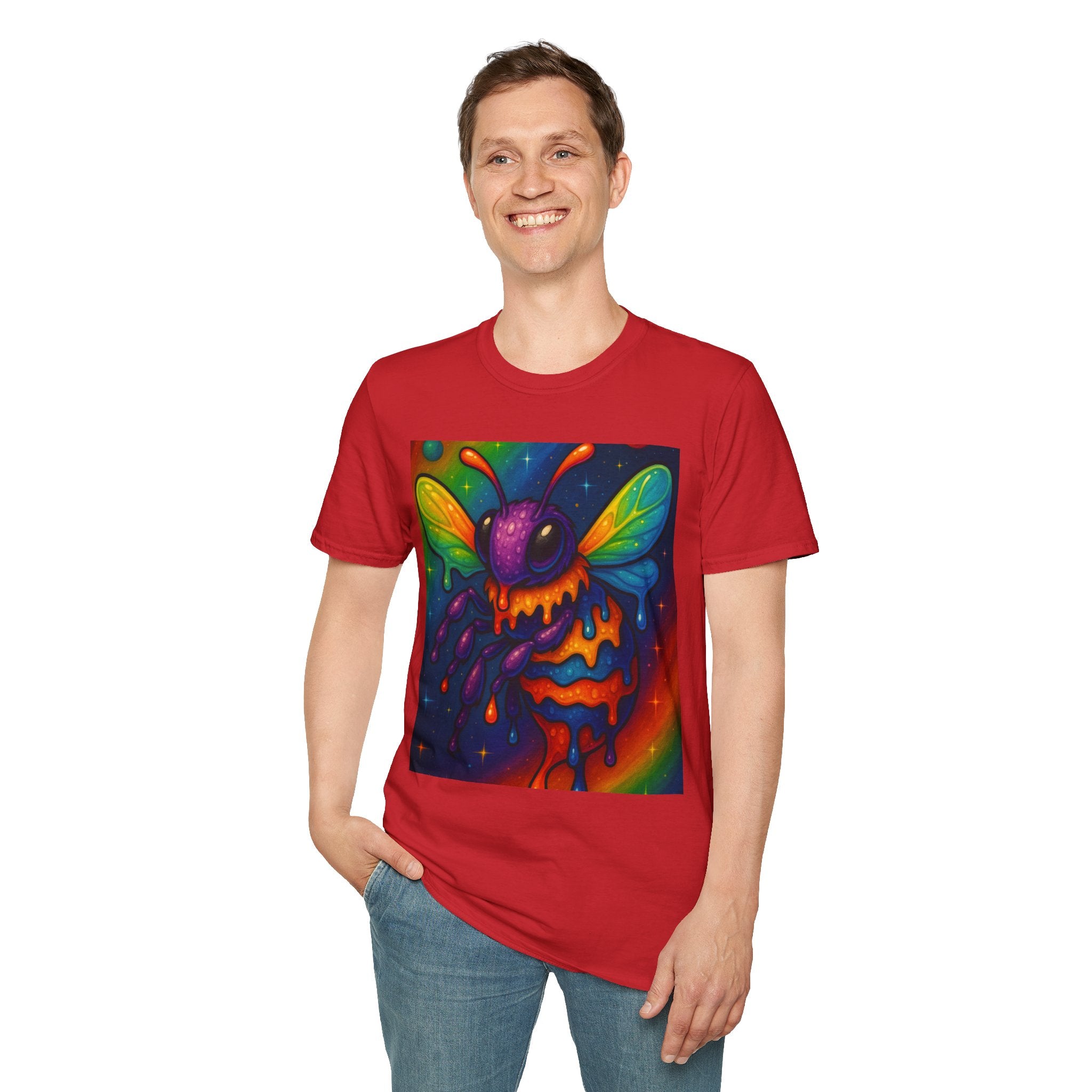 Psychedelic Dripping Bee T-Shirt — Neon Rainbow Insect Graphic Tee