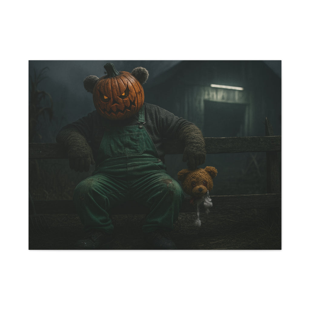 Spooky Pumpkin Head Canvas Art — Creepy Teddy Horror Wall Decor