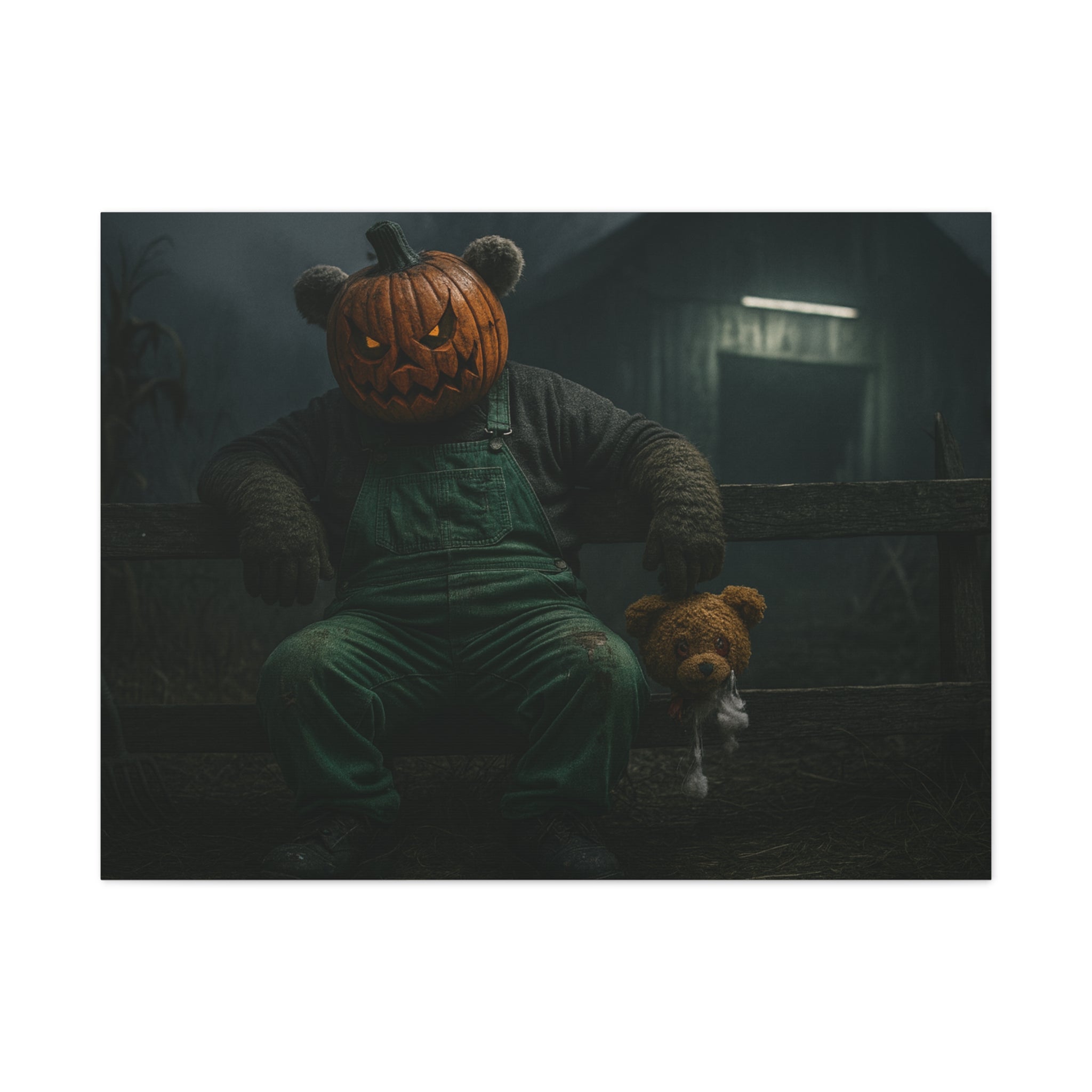 Spooky Pumpkin Head Canvas Art — Creepy Teddy Horror Wall Decor