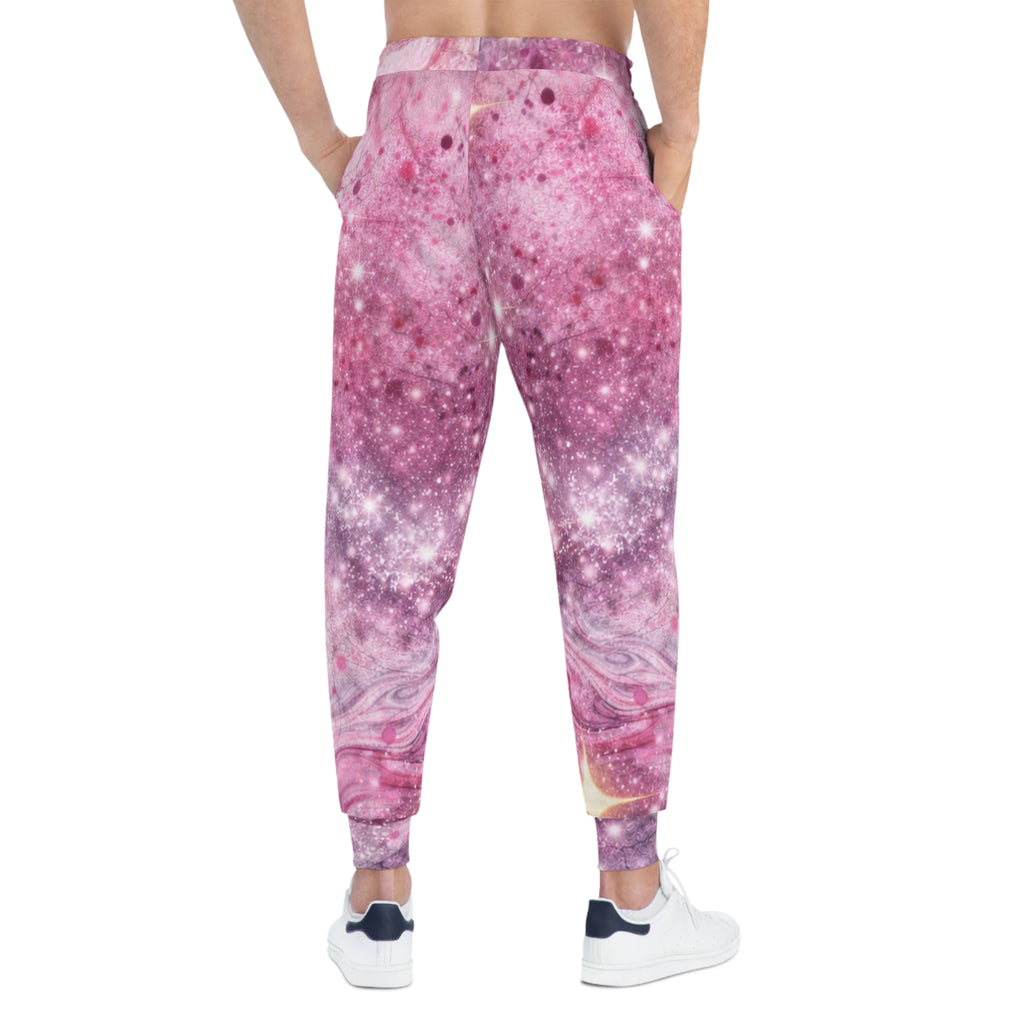 Valentine's Pink Galaxy Marble Athletic Joggers — Sparkle Space Print Sweatpants