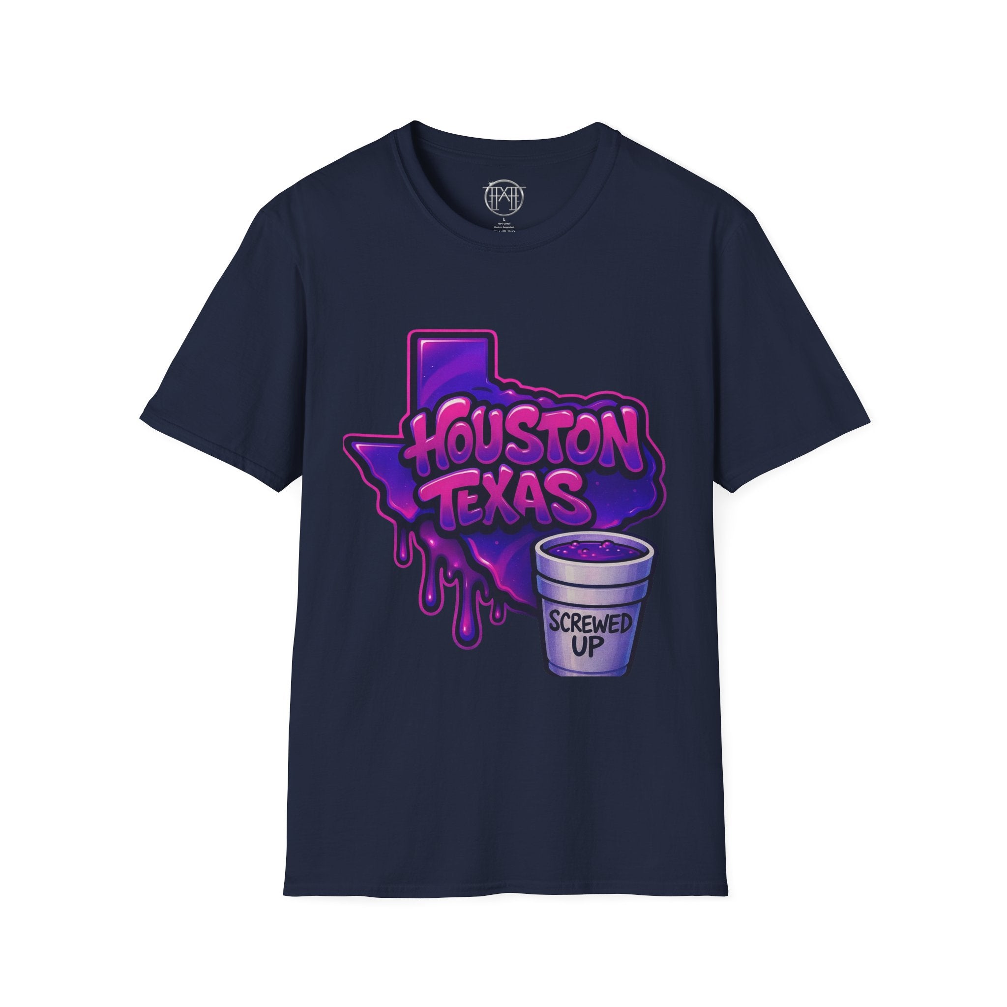 Houston Texas Screwed Up T-Shirt — Neon Drip Styrofoam Cup Design
