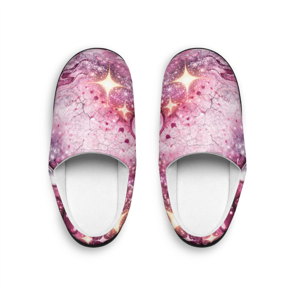 Pink Galaxy Indoor Slippers — Men’s Cozy Starry Marble Slip-Ons