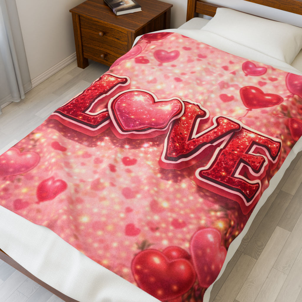 Love Heart Velveteen Plush Blanket — Romantic Valentine’s Cozy Throw