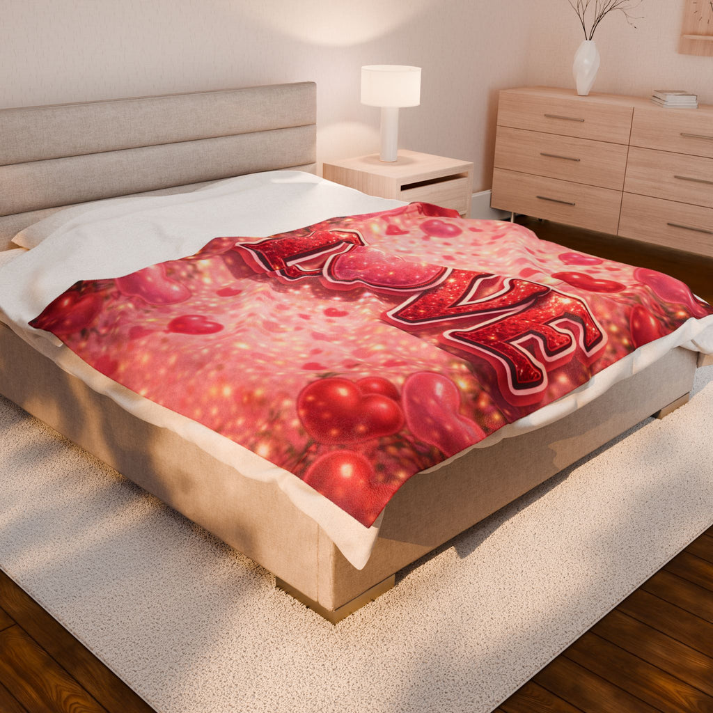 Love Heart Velveteen Plush Blanket — Romantic Valentine’s Cozy Throw