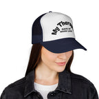 Trucker Cap — "My Therapist Gave Up Good Luck" Funny Mesh Hat for Mental Health Humor