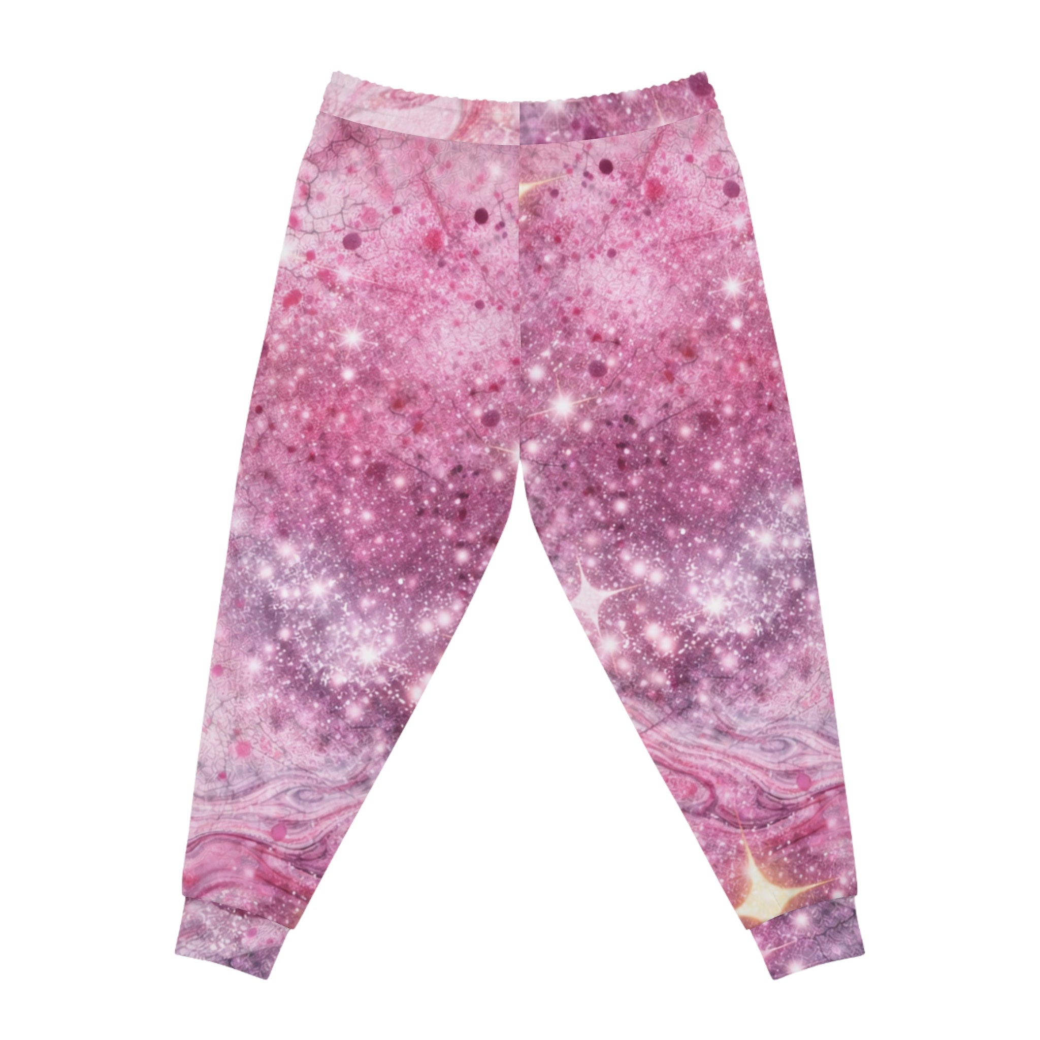 Valentine's Pink Galaxy Marble Athletic Joggers — Sparkle Space Print Sweatpants