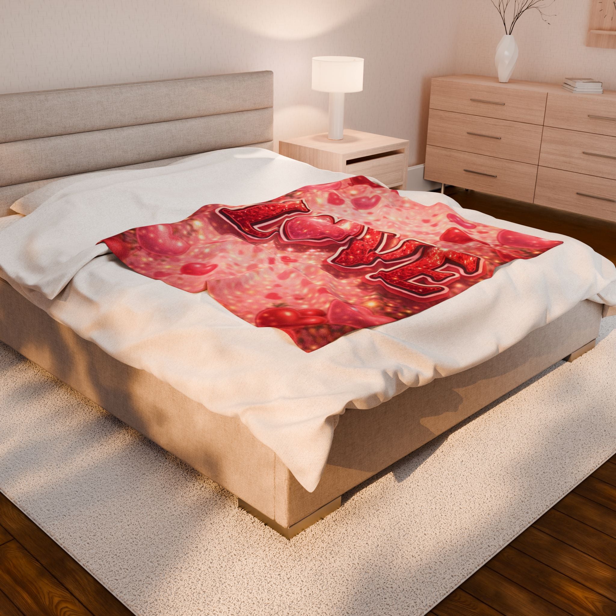 Love Heart Velveteen Plush Blanket — Romantic Valentine’s Cozy Throw