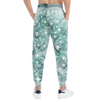 Teal Marble Glitter Athletic Joggers — Sparkling Hearts & Diamonds All-Over Print