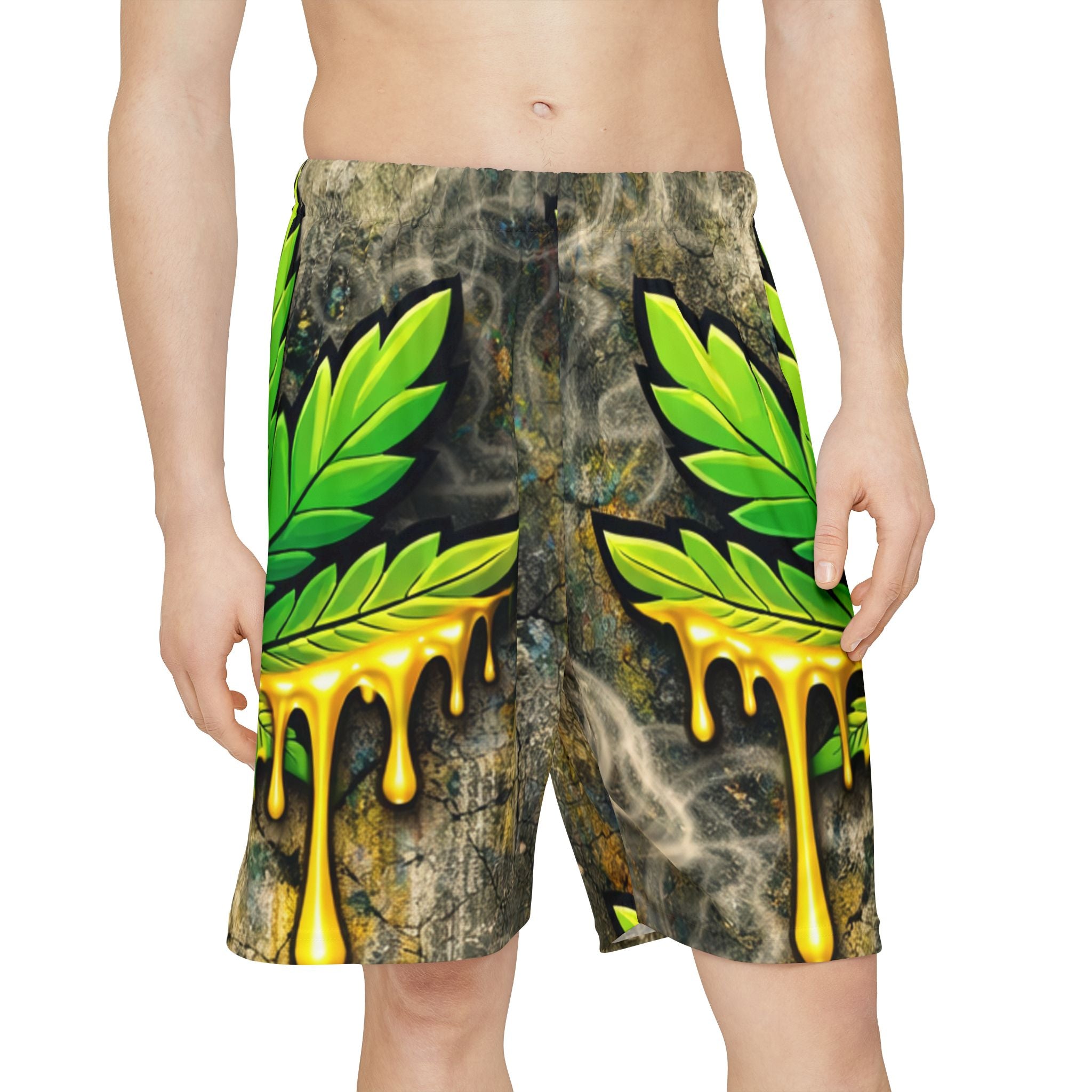 Dripping Cannabis Leaf AOP Men’s Sports Shorts — Bold Streetwear Activewear