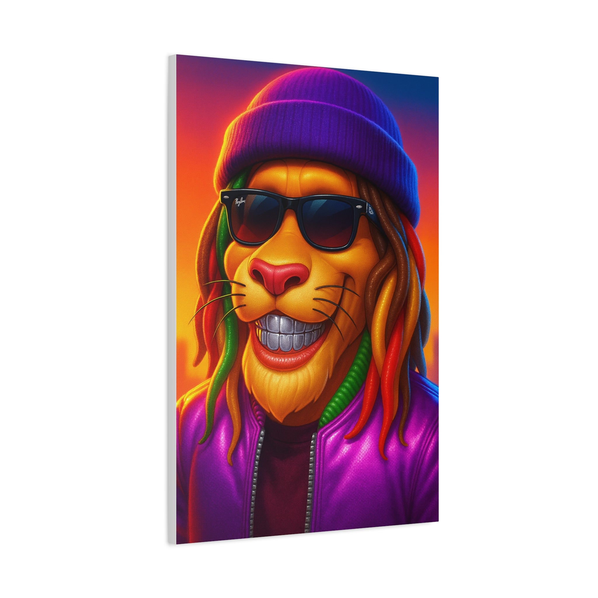 Rasta Lion Portrait Matte Canvas Wall Art — Colorful Urban Animal Print
