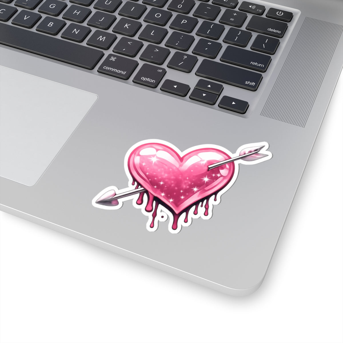 Dripping Sparkle Heart Sticker — Pink Arrow Kiss-Cut Decal