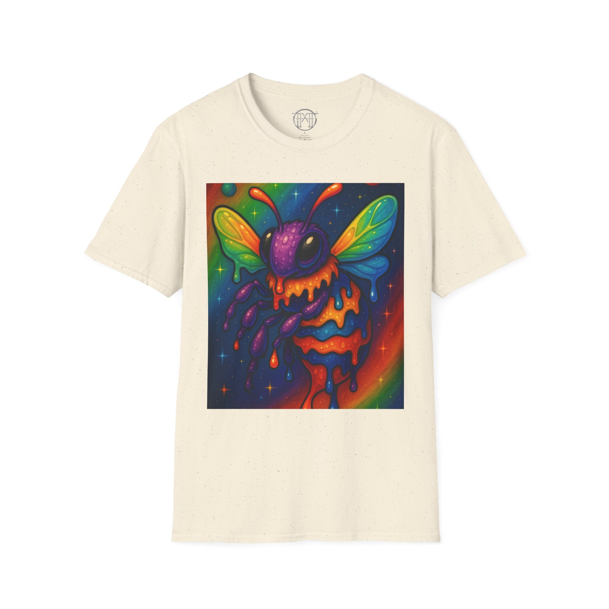 Psychedelic Dripping Bee T-Shirt — Neon Rainbow Insect Graphic Tee