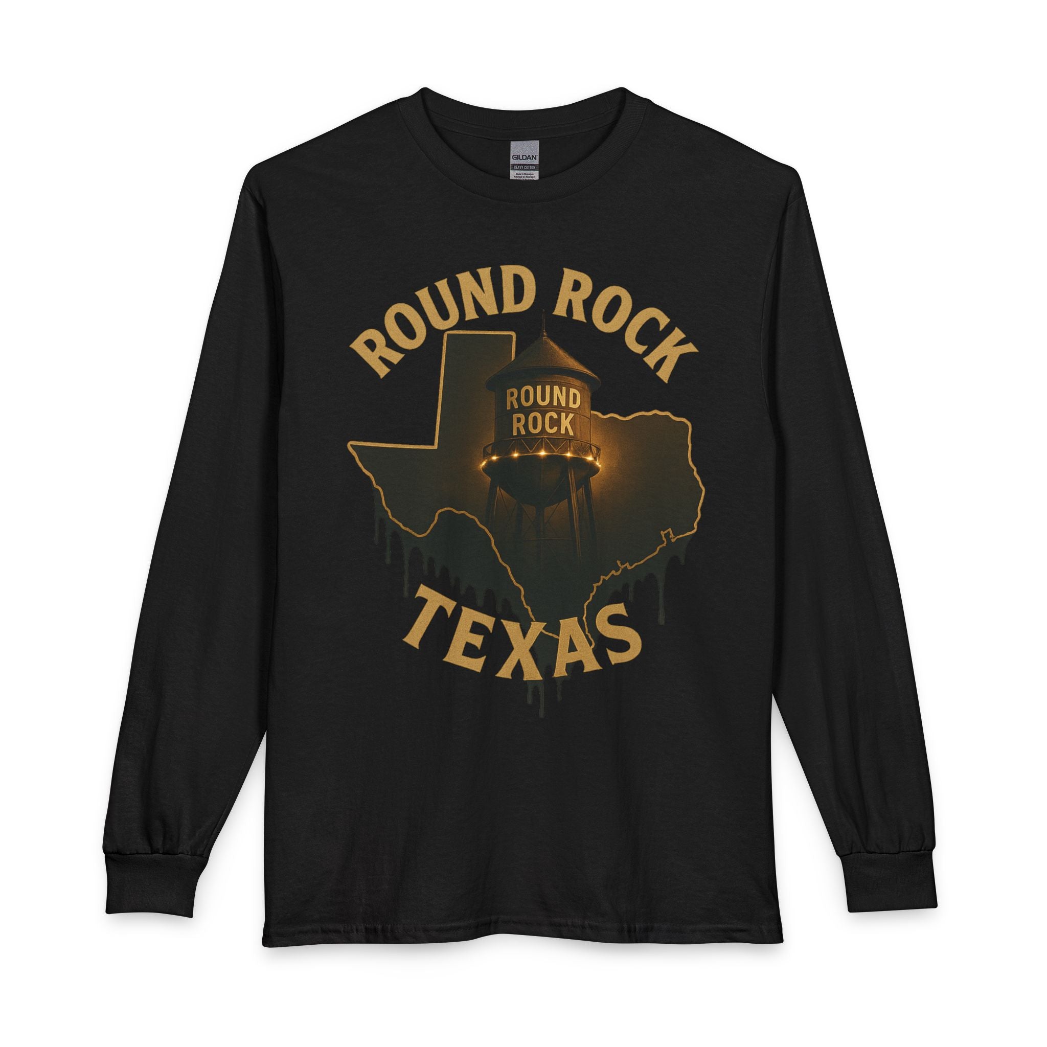 Round Rock Texas Long Sleeve Tee — Round Rock Water Tower Graphic