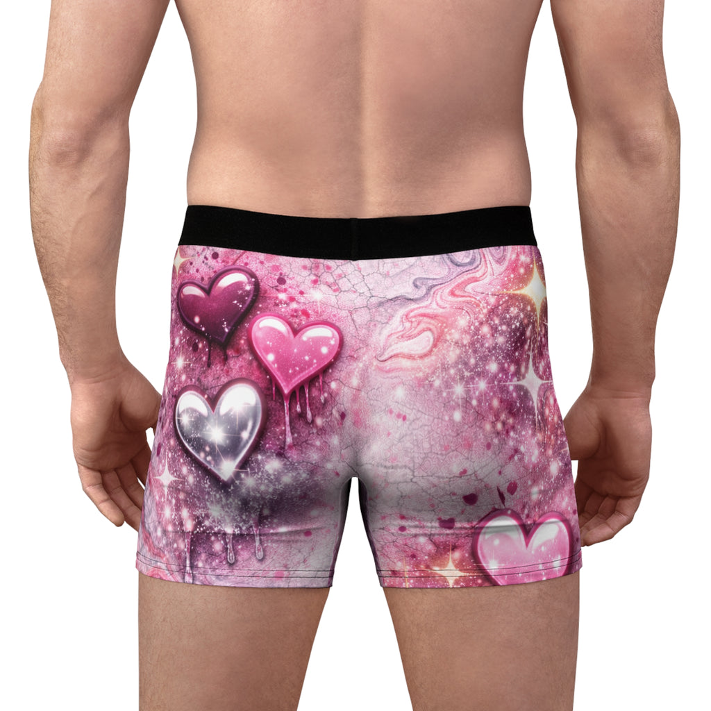 Pink Drippy Hearts Boxer Briefs — Men's Valentine's Day All-Over Print