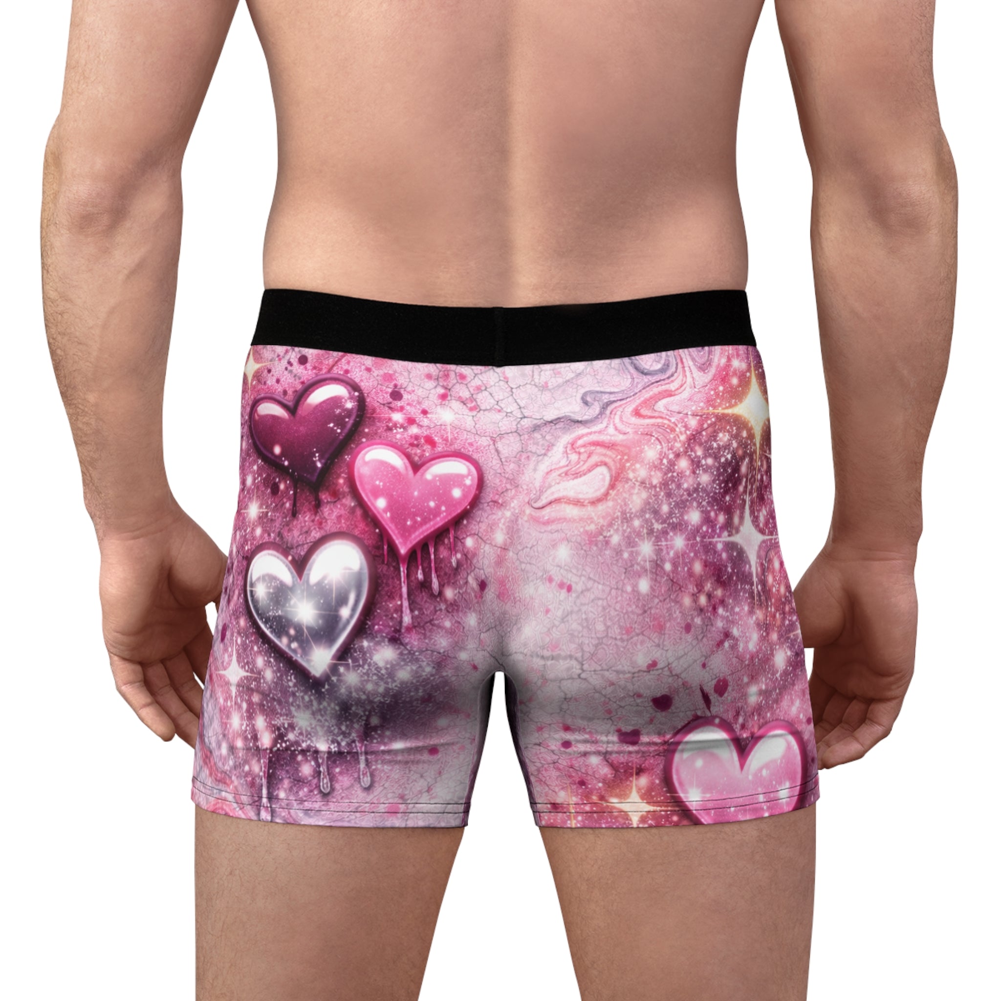 Pink Drippy Hearts Boxer Briefs — Men's Valentine's Day All-Over Print