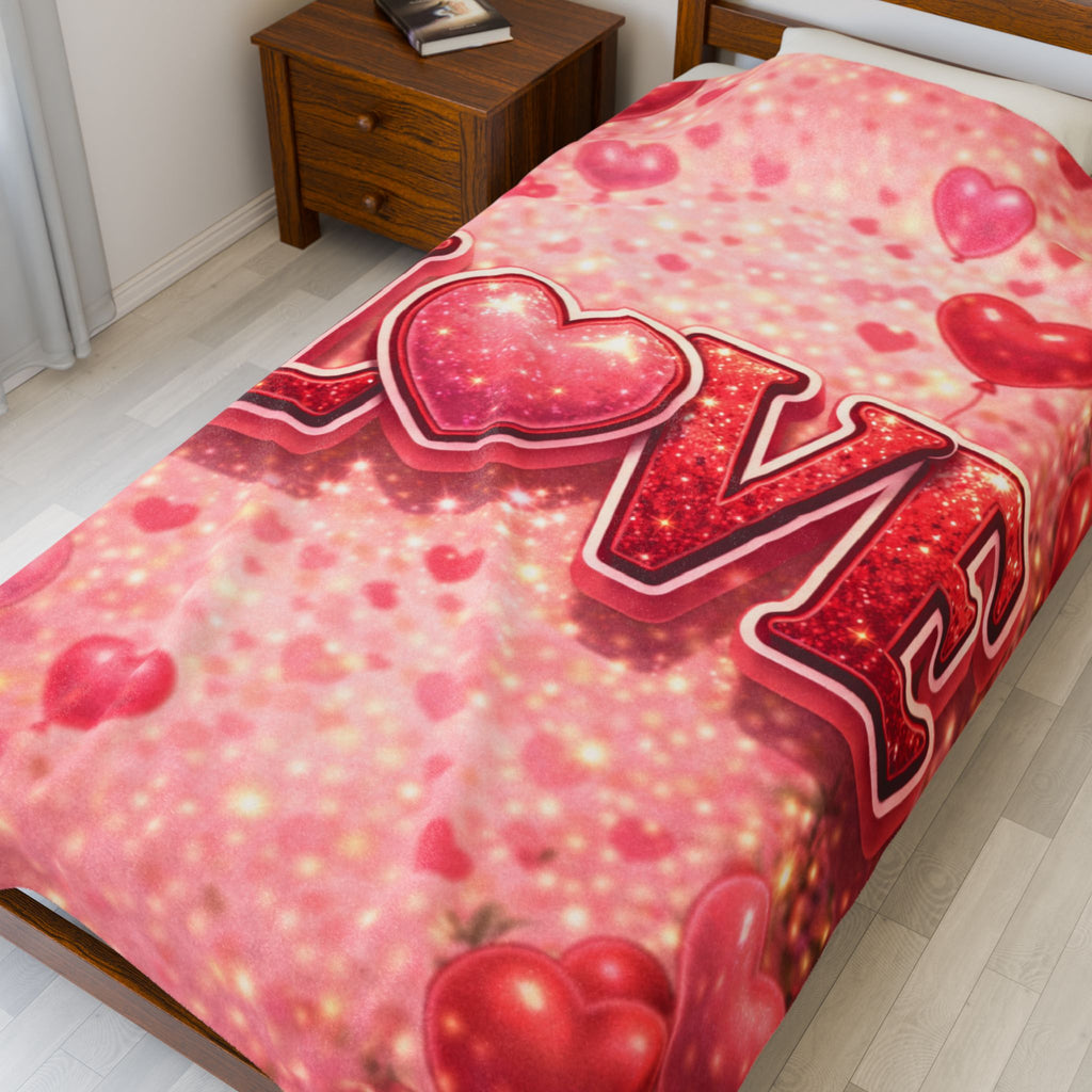 Love Heart Velveteen Plush Blanket — Romantic Valentine’s Cozy Throw