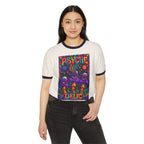 Psychedelic Mushroom Ringer T‑Shirt — 'Psyche Delic' Retro Trippy Graphic