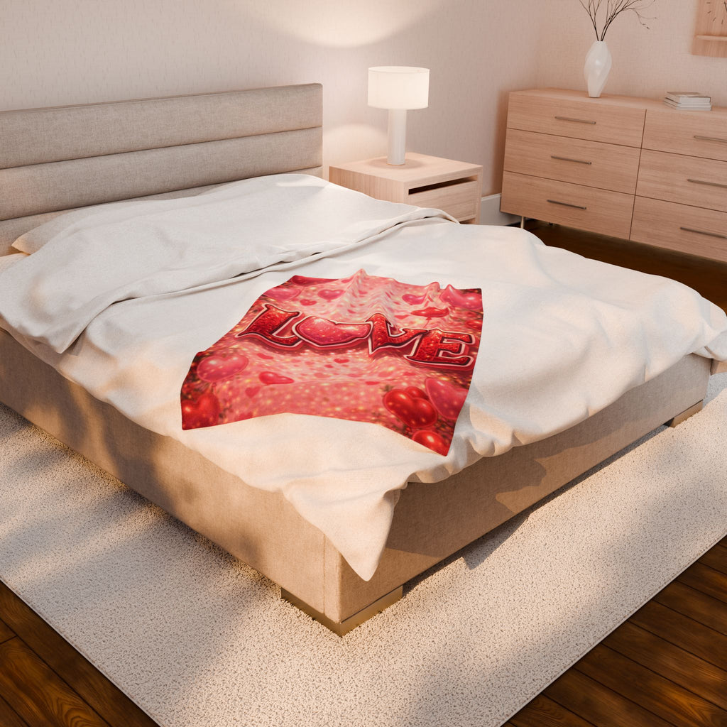 Love Heart Velveteen Plush Blanket — Romantic Valentine’s Cozy Throw