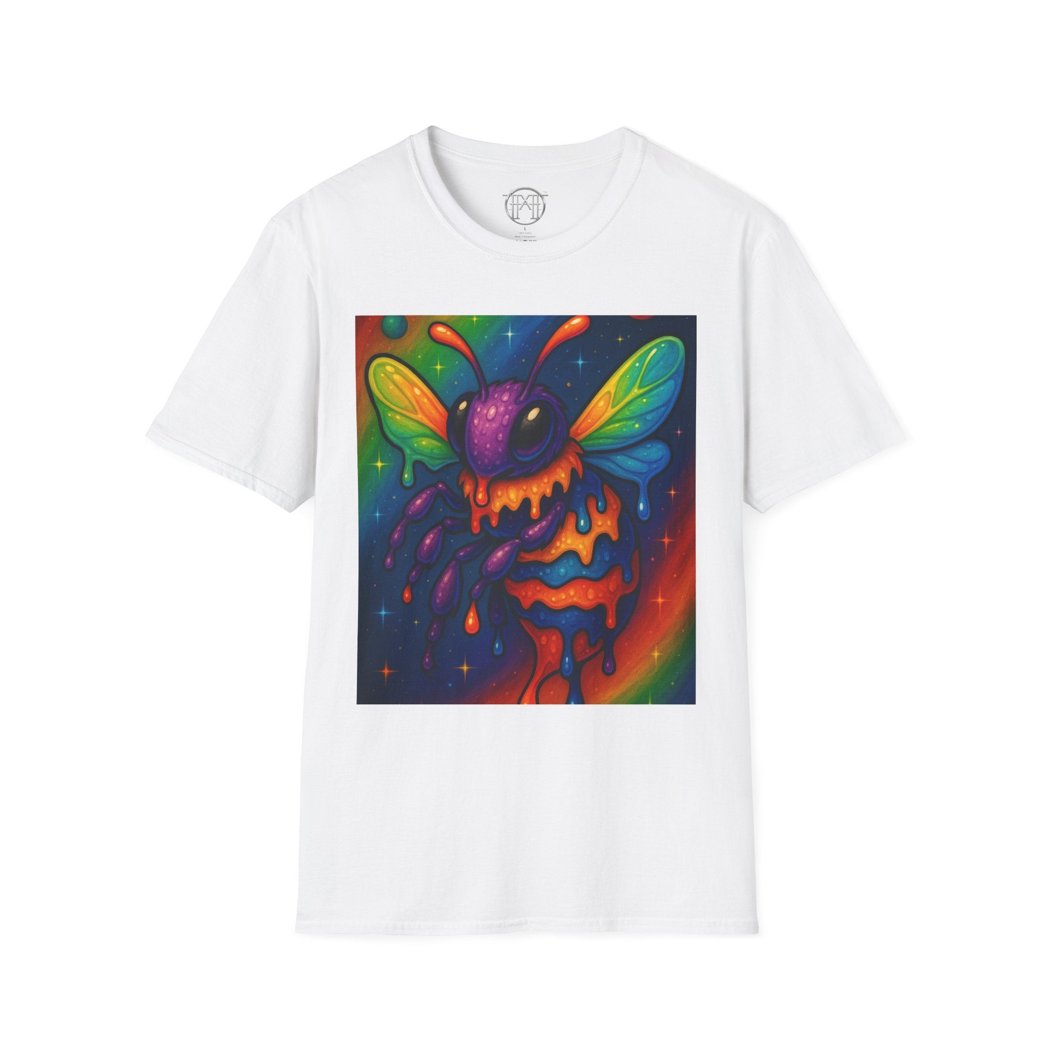 Psychedelic Dripping Bee T-Shirt — Neon Rainbow Insect Graphic Tee