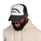 Trucker Cap — "My Therapist Gave Up Good Luck" Funny Mesh Hat for Mental Health Humor