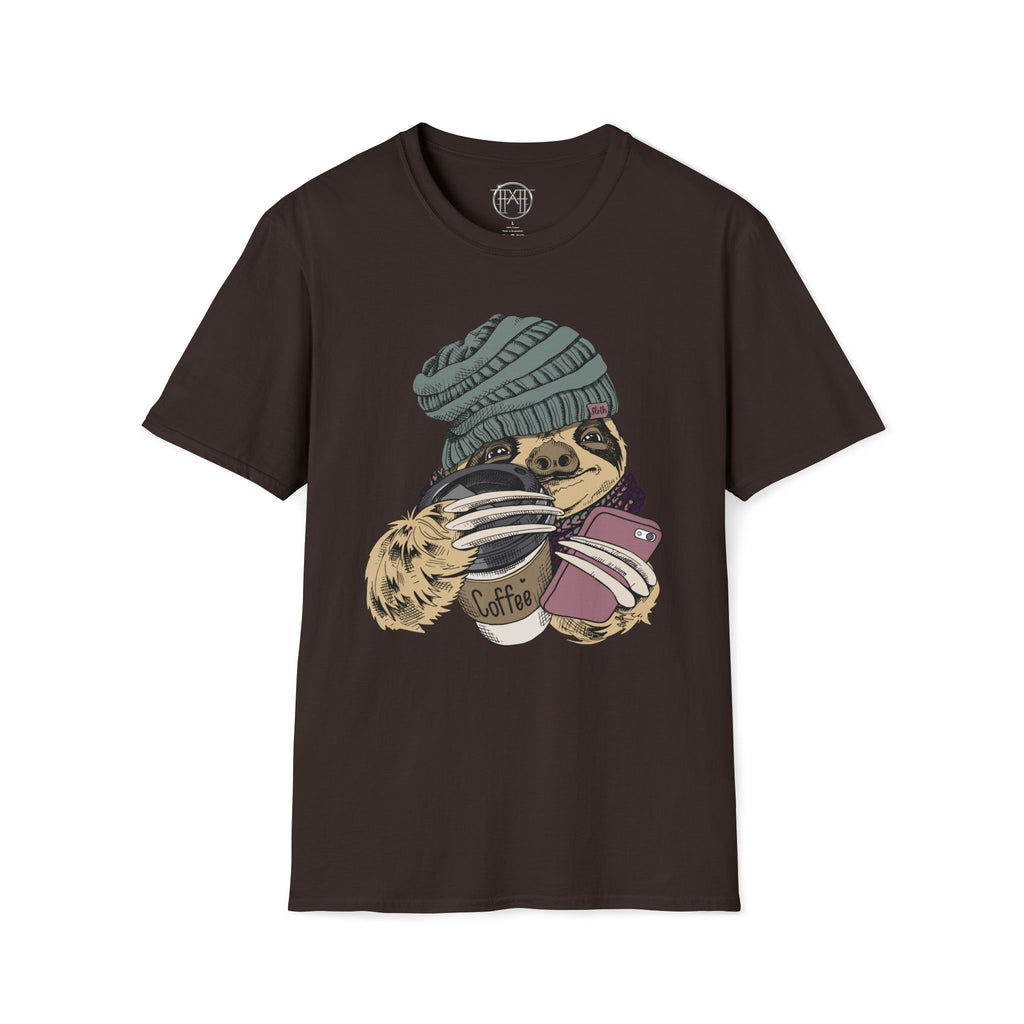 Cozy Sloth Coffee Tee – Cute Winter Sloth Holding Coffee Cup T-Shirt