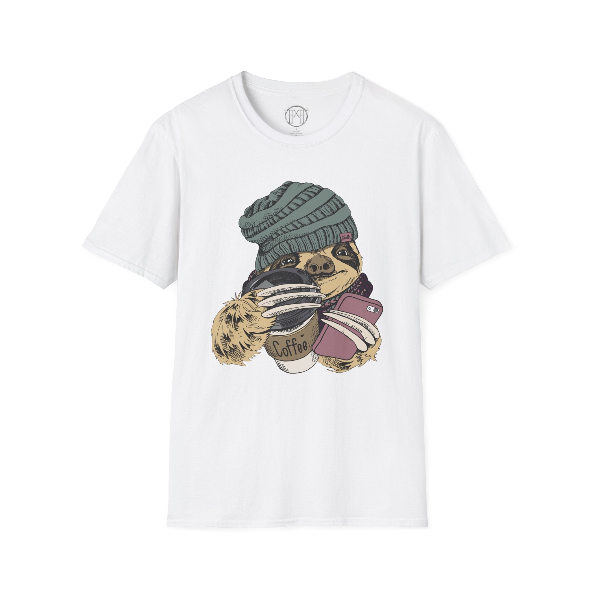 Cozy Sloth Coffee Tee – Cute Winter Sloth Holding Coffee Cup T-Shirt