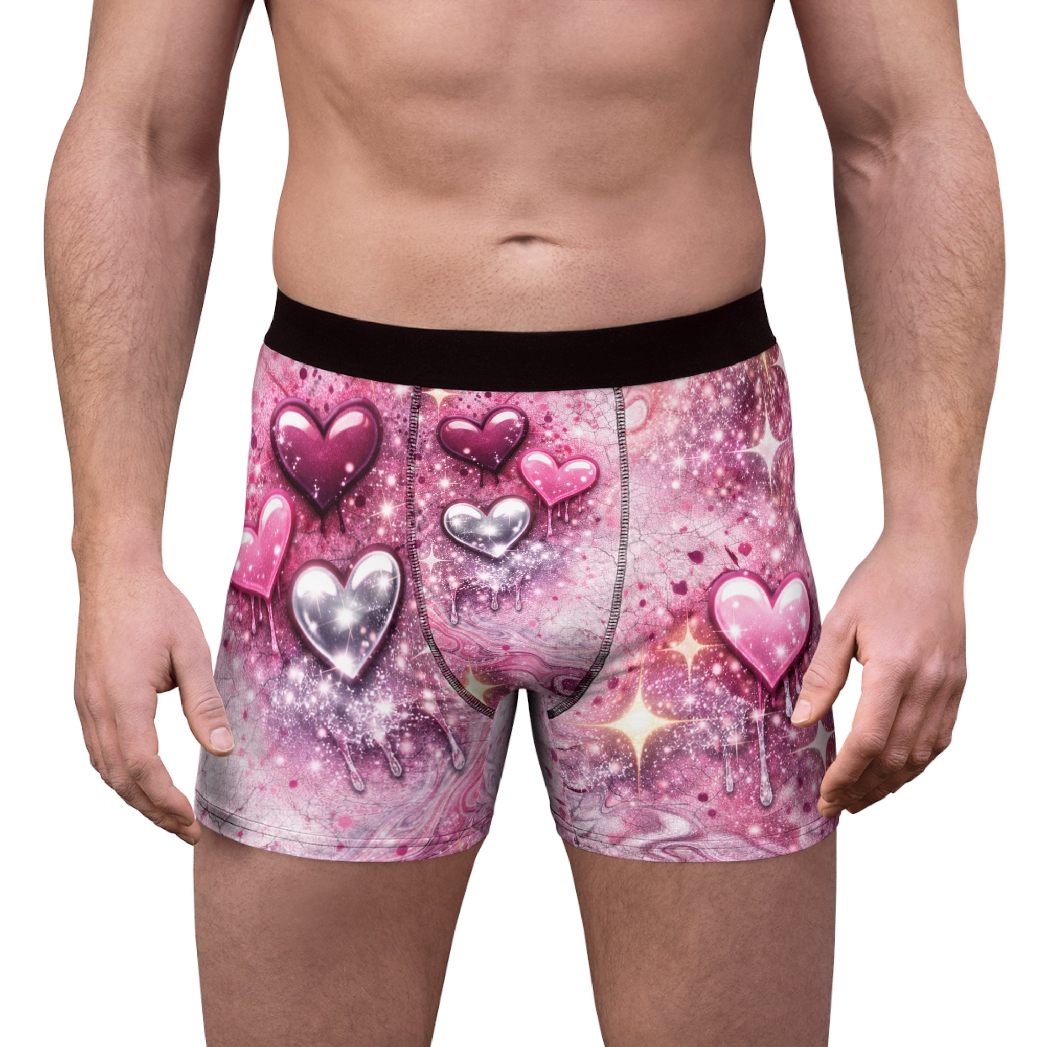 Pink Drippy Hearts Boxer Briefs — Men's Valentine's Day All-Over Print