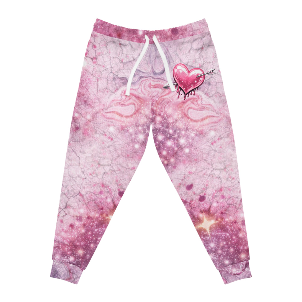 Valentine's Pink Galaxy Marble Athletic Joggers — Sparkle Space Print Sweatpants