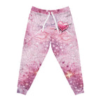 Valentine's Pink Galaxy Marble Athletic Joggers — Sparkle Space Print Sweatpants