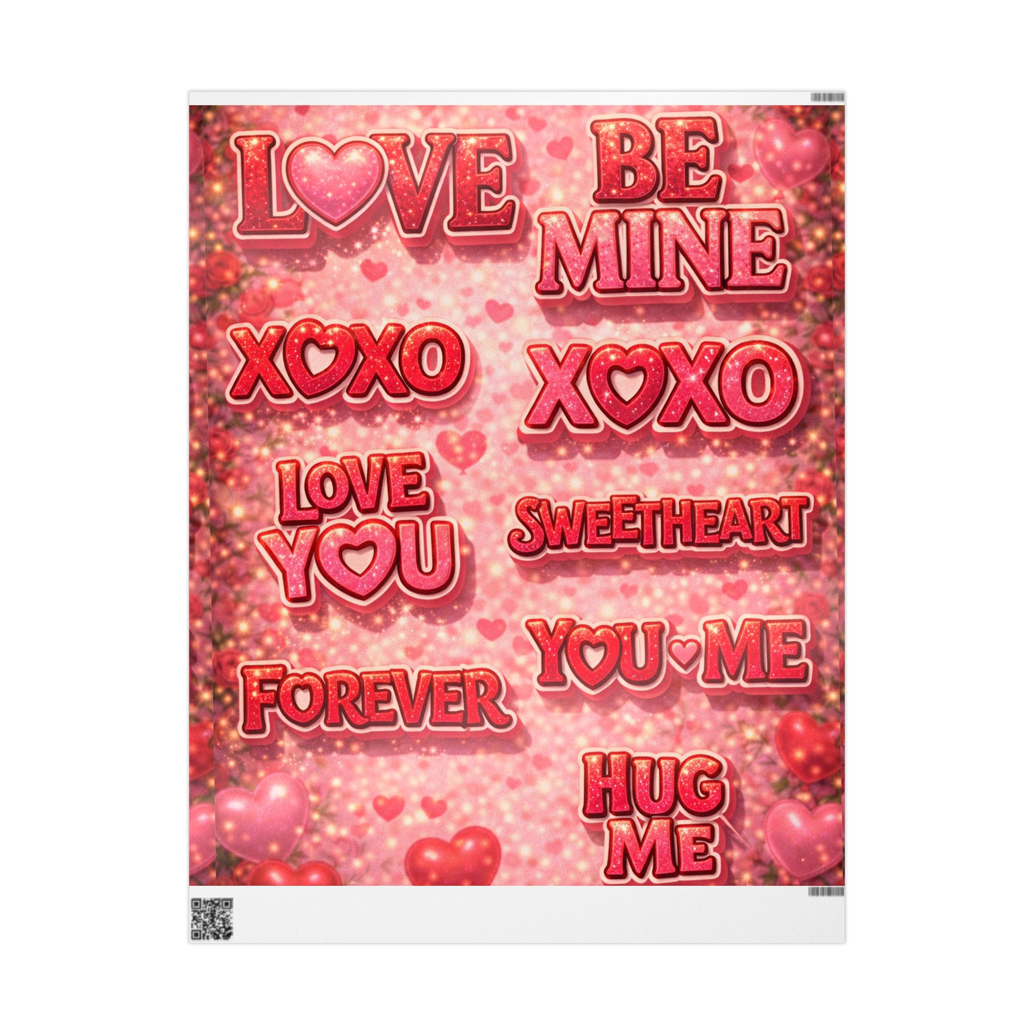 Valentine’s Day Wrapping Paper Roll — Red Heart Messages: Love, Be Mine, XOXO