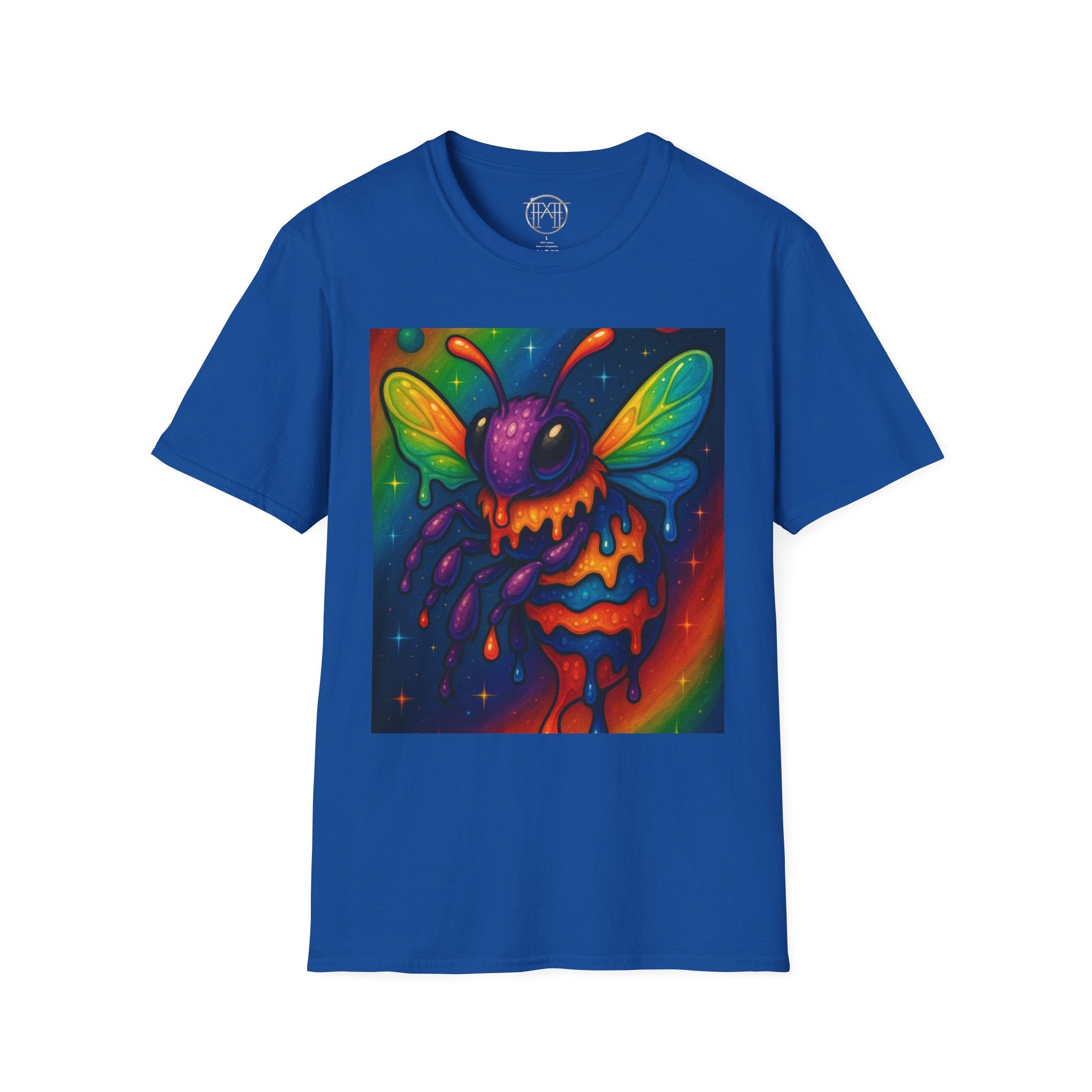Psychedelic Dripping Bee T-Shirt — Neon Rainbow Insect Graphic Tee