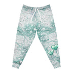 Teal Marble Glitter Athletic Joggers — Sparkling Hearts & Diamonds All-Over Print