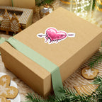 Dripping Sparkle Heart Sticker — Pink Arrow Kiss-Cut Decal
