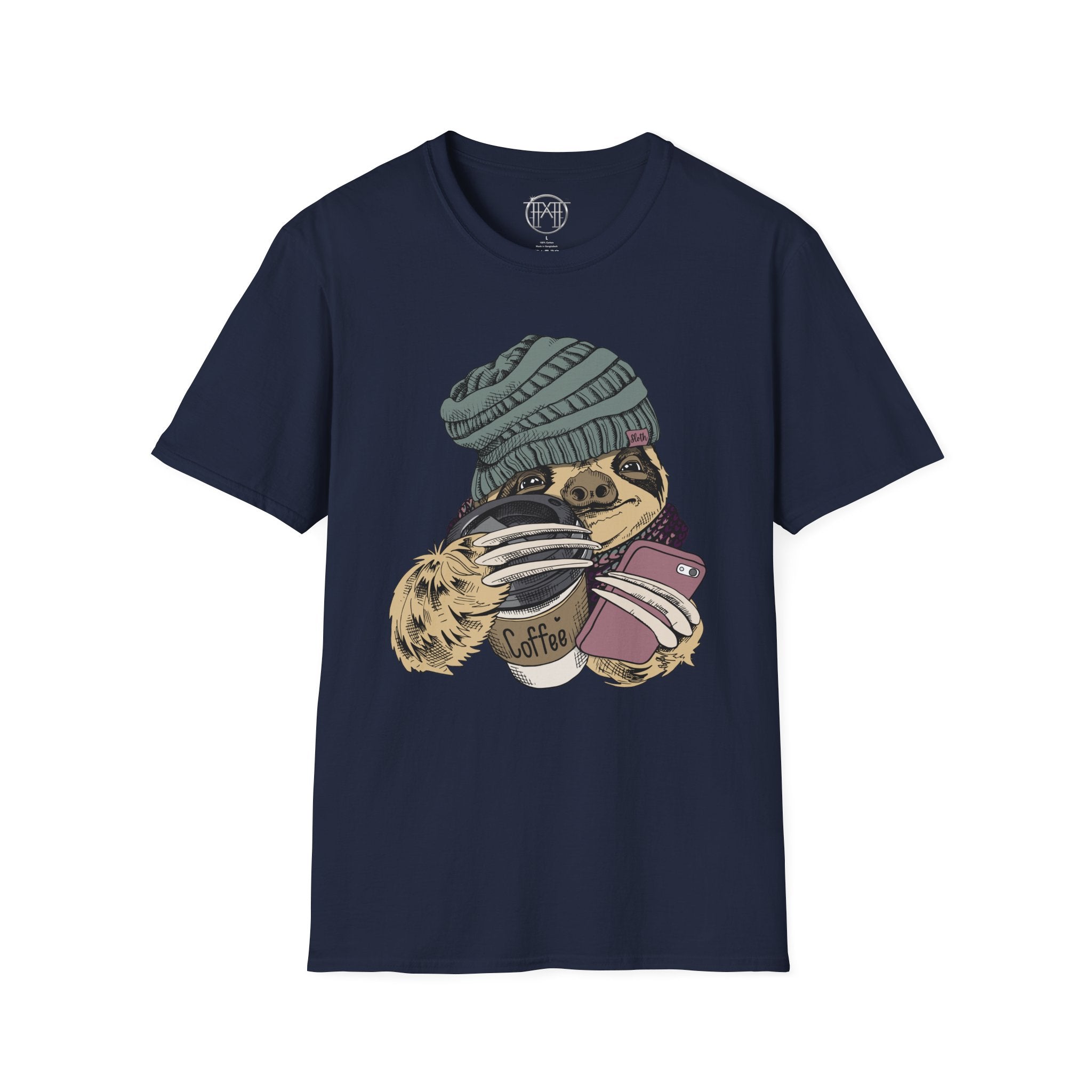 Cozy Sloth Coffee Tee – Cute Winter Sloth Holding Coffee Cup T-Shirt