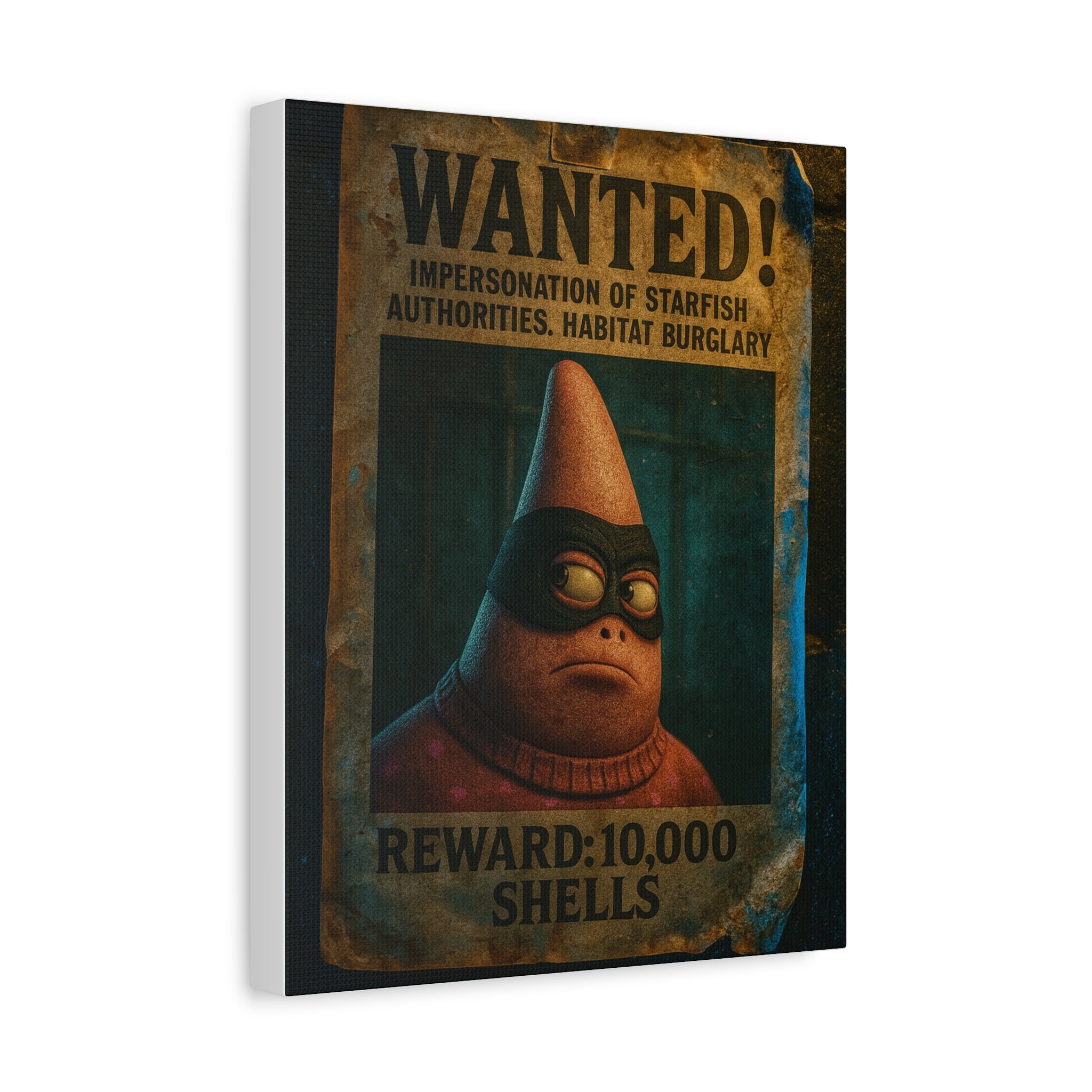 Wanted Poster Canvas Print — “Reward: 10,000 Shells” Vintage Movie Wall Art