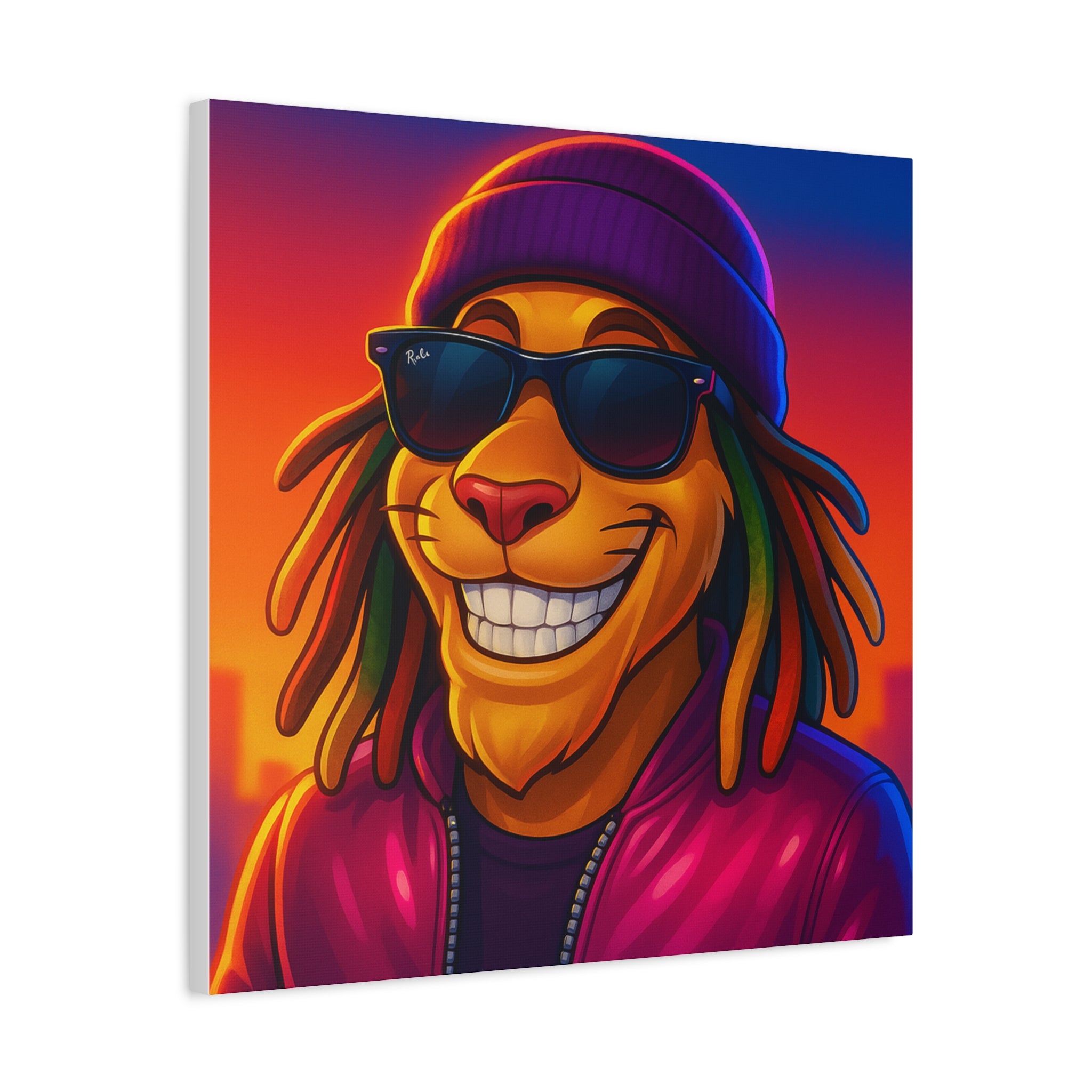 Cool Lion Portrait Canvas — Urban Rasta Lion Wall Art (Matte Stretched)