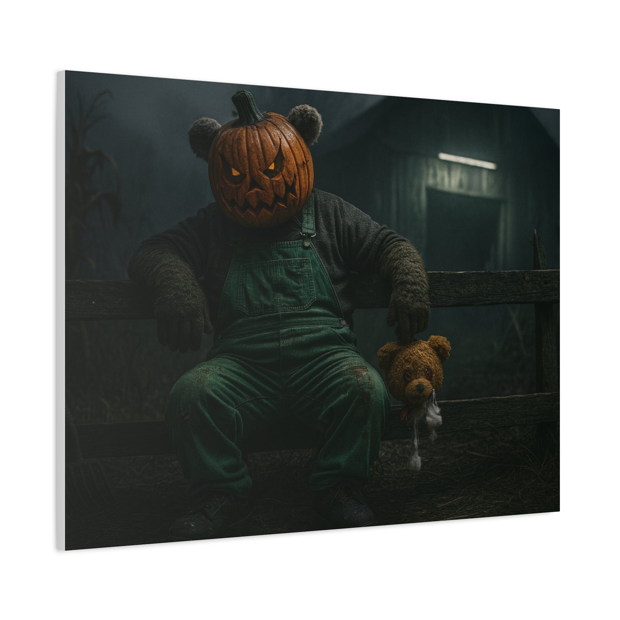 Spooky Pumpkin Head Canvas Art — Creepy Teddy Horror Wall Decor