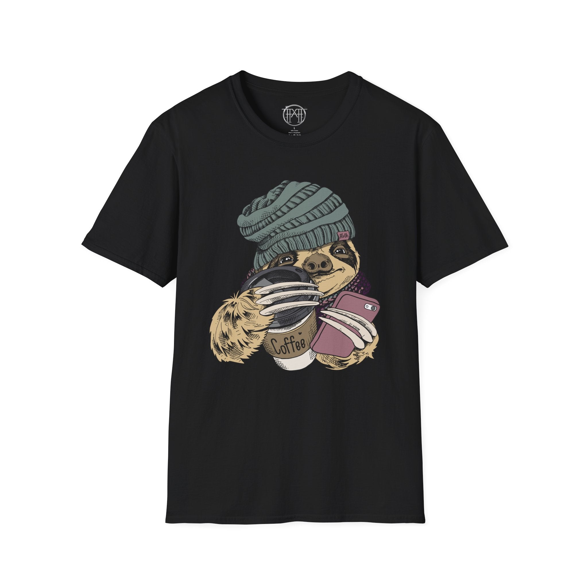 Cozy Sloth Coffee Tee – Cute Winter Sloth Holding Coffee Cup T-Shirt