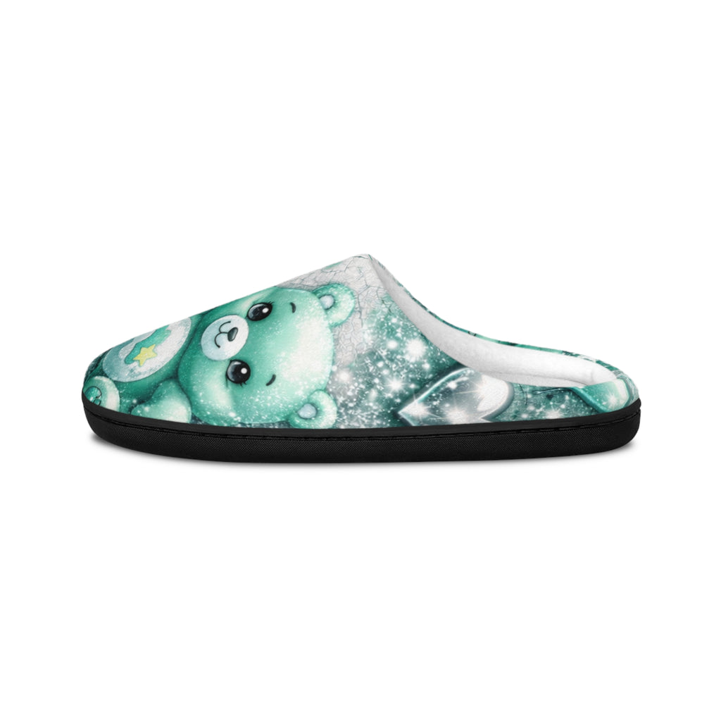 Cozy Green Teddy Bear Men's Indoor Slippers — Cute Care Bear Design