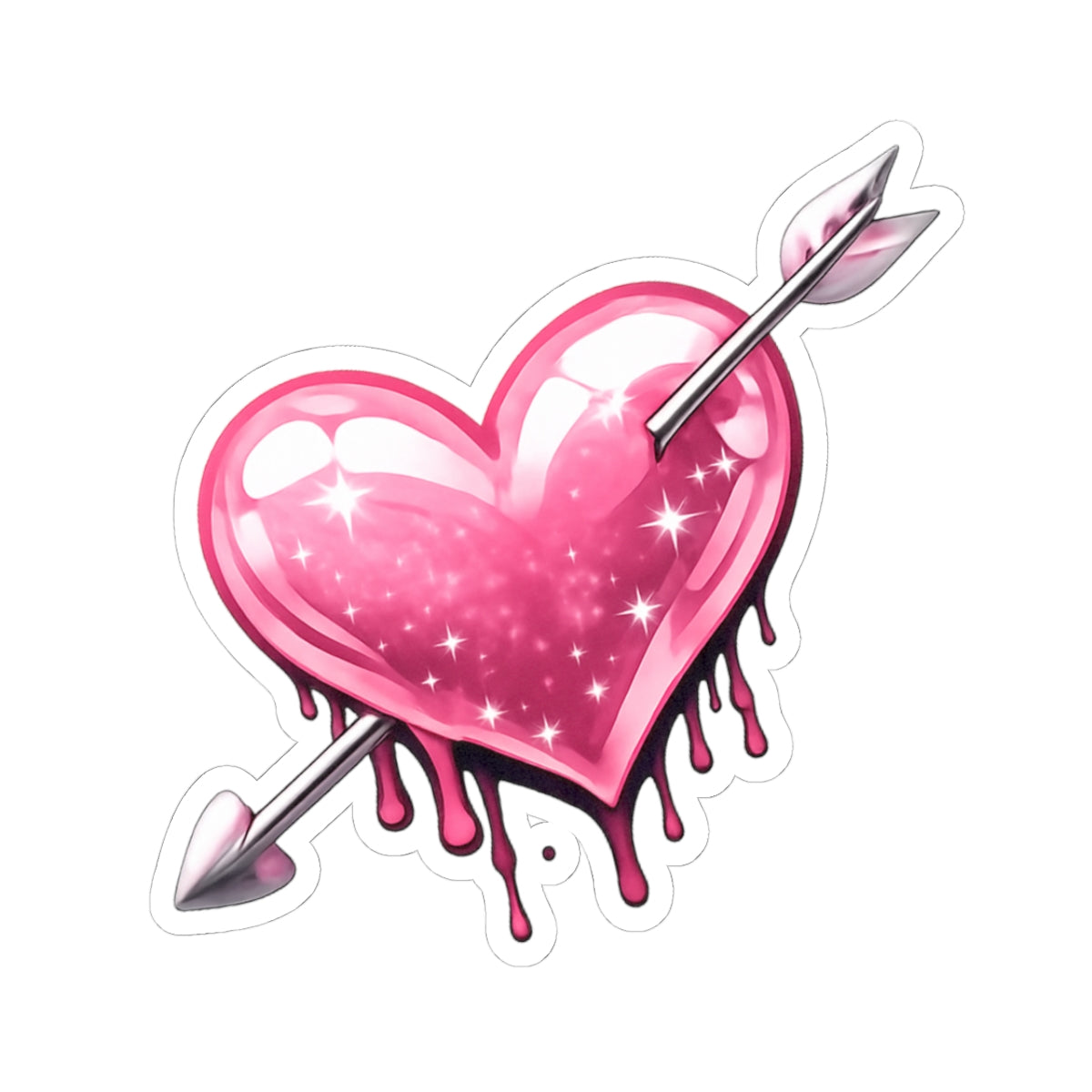 Dripping Sparkle Heart Sticker — Pink Arrow Kiss-Cut Decal
