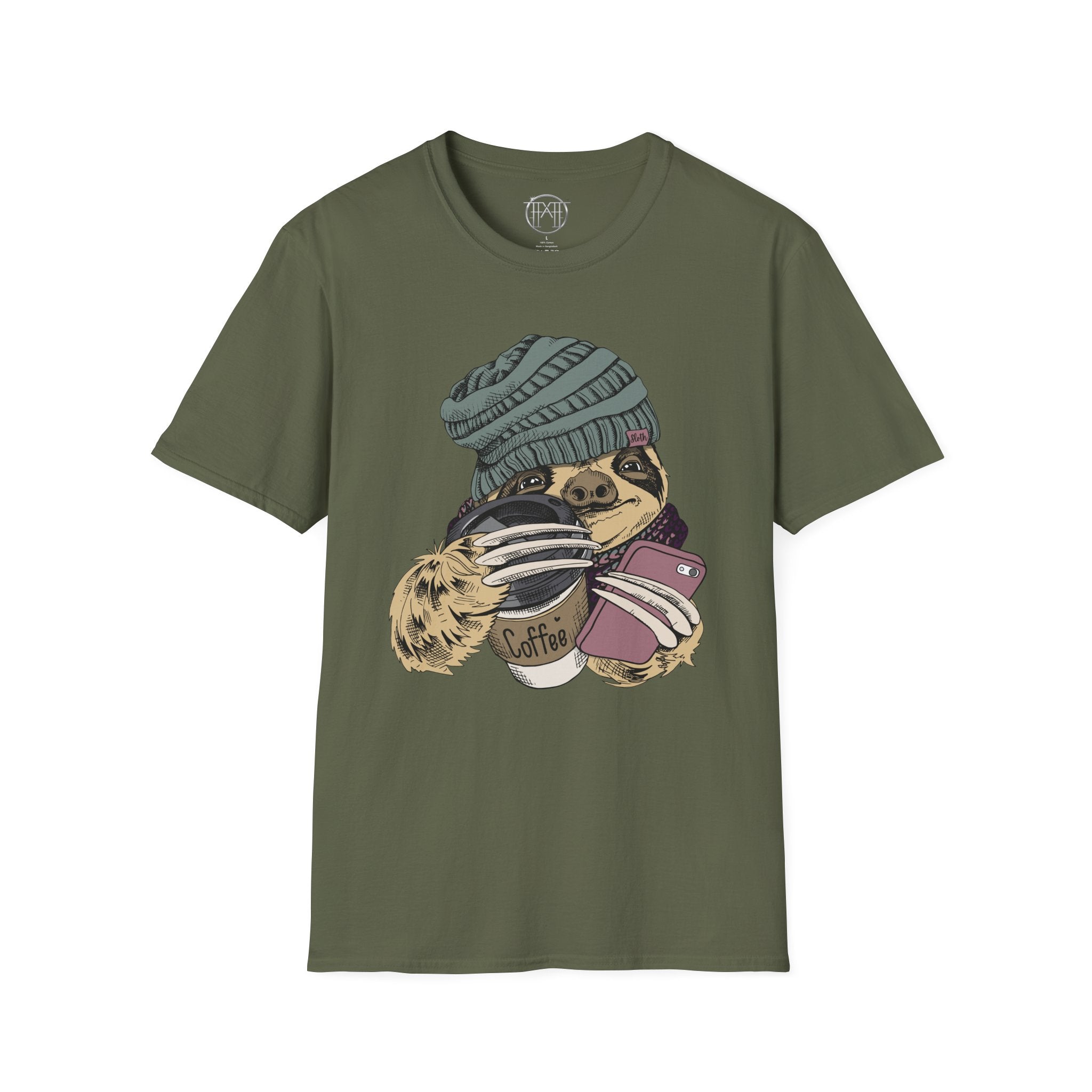 Cozy Sloth Coffee Tee – Cute Winter Sloth Holding Coffee Cup T-Shirt