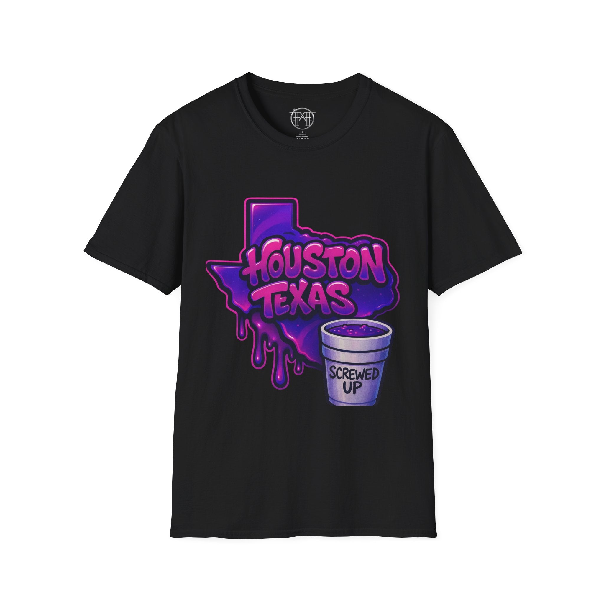 Houston Texas Screwed Up T-Shirt — Neon Drip Styrofoam Cup Design