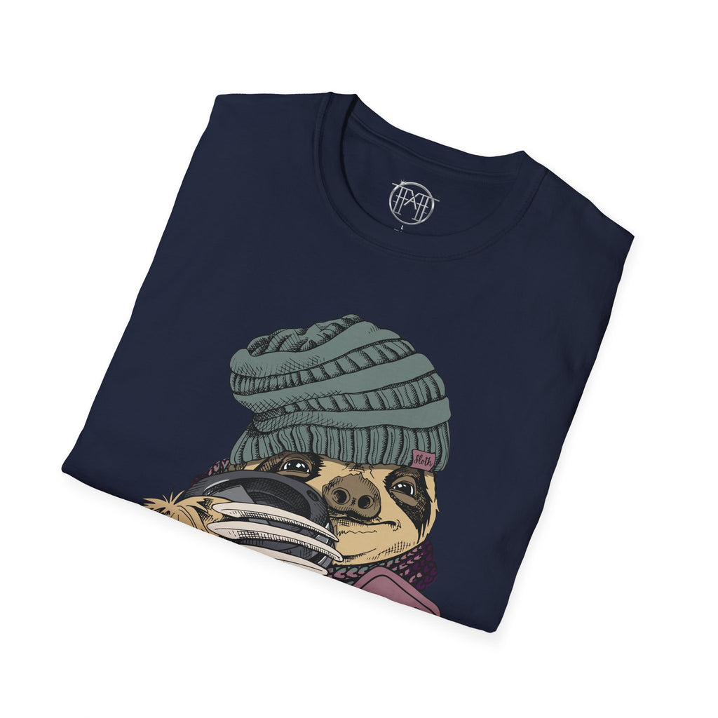 Cozy Sloth Coffee Tee – Cute Winter Sloth Holding Coffee Cup T-Shirt