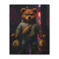 Urban Teddy Bear Canvas Art — Streetwise Teddy with Money Bags Matte Stretched Print