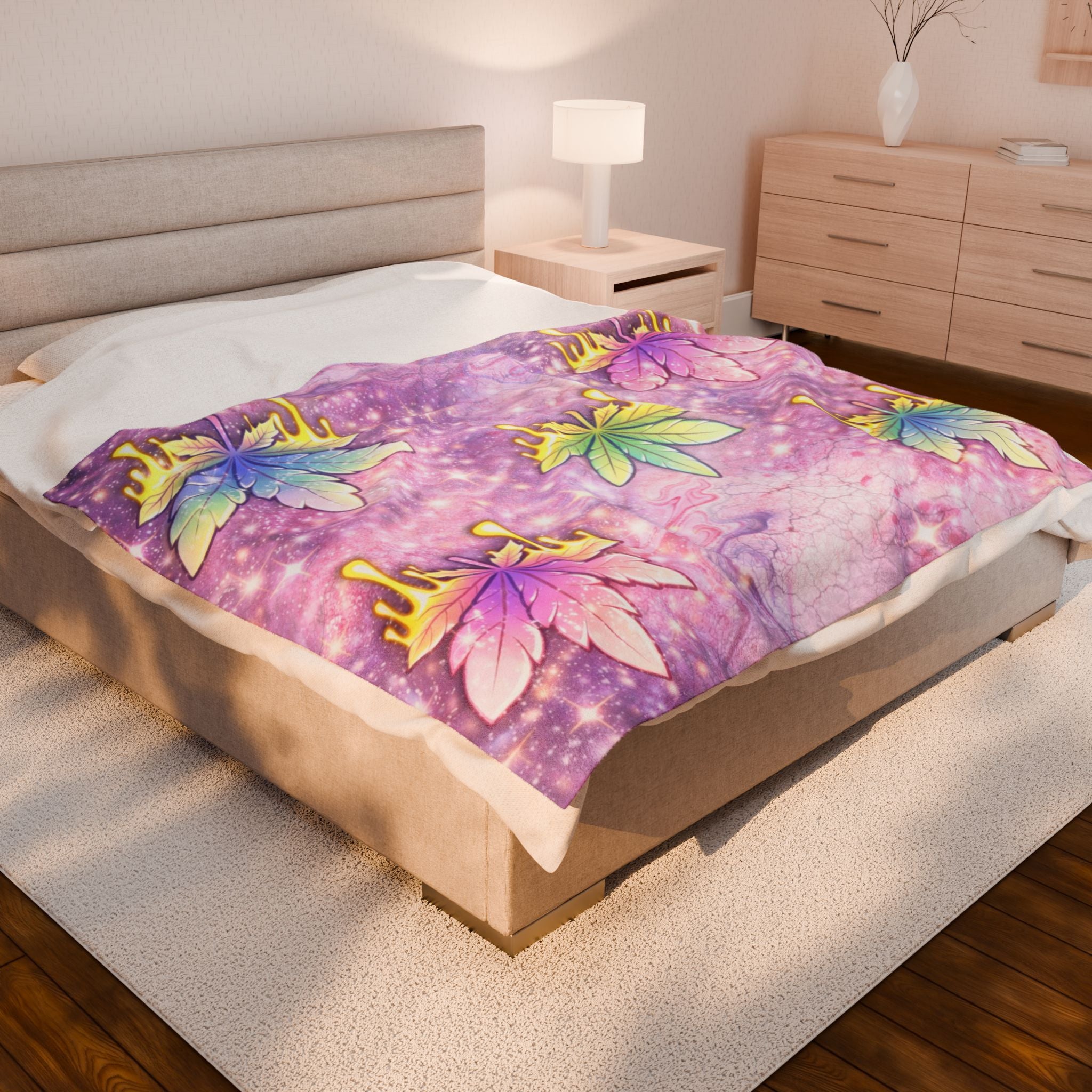 Pastel Rainbow Maple Leaf Velveteen Plush Blanket — Cozy Decorative Throw for Bedroom & Gifts