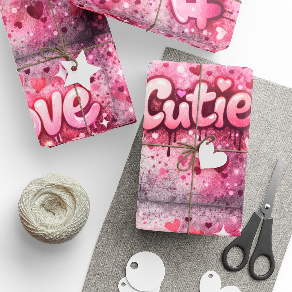 Valentine Pink "Love XO Cutie" Wrapping Paper