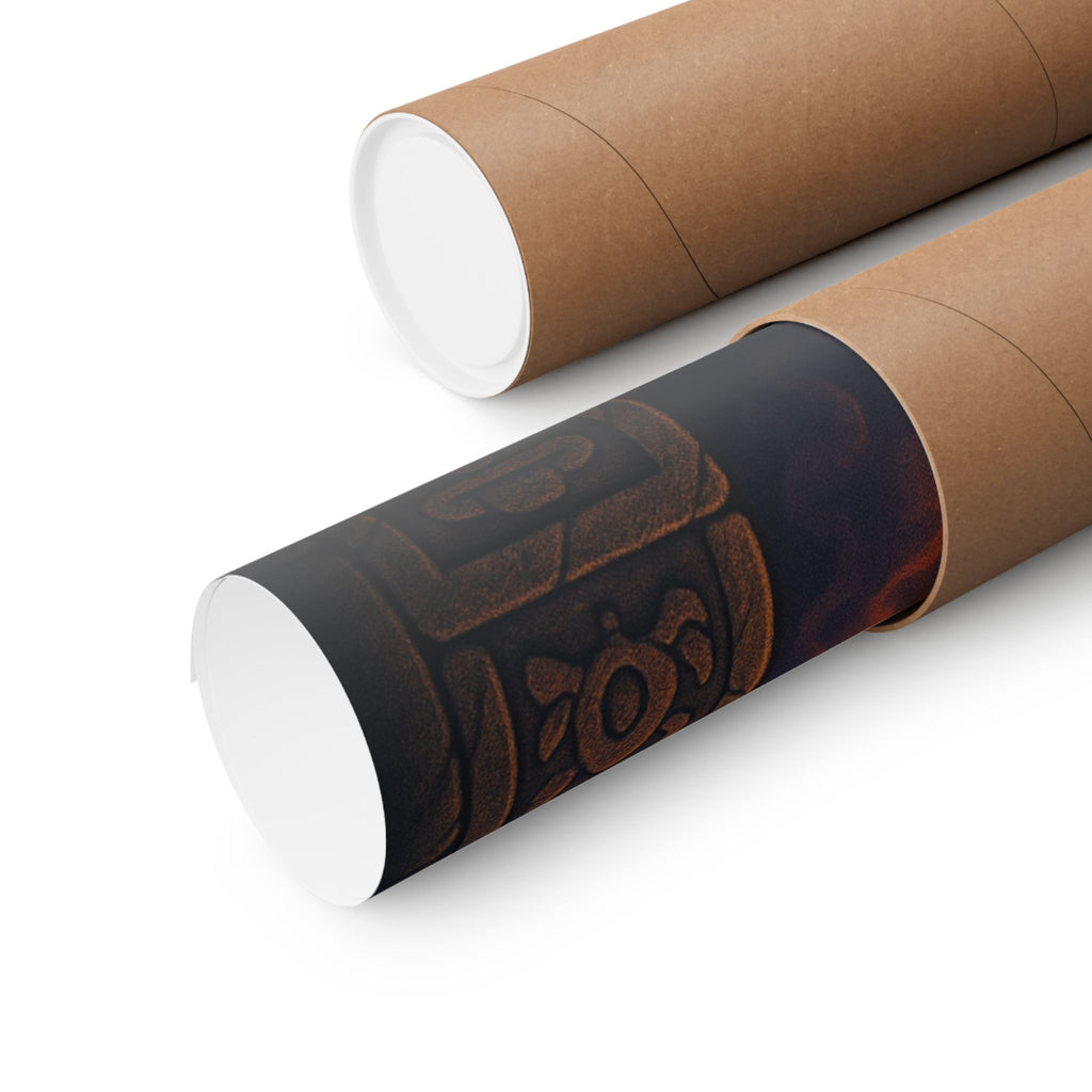 Aztec Pyramid Matte Poster — Fiery Sun God Wall Art (Horizontal)