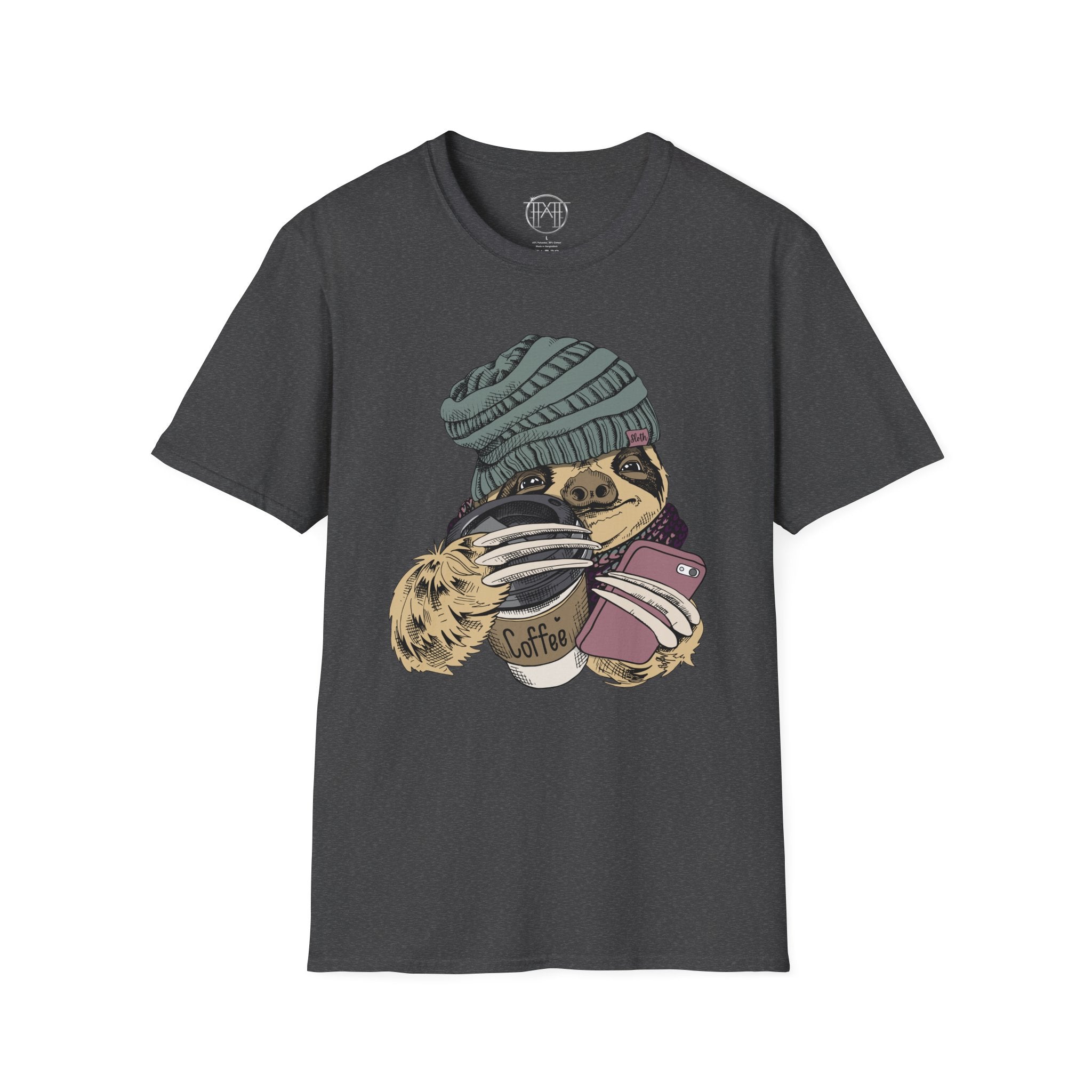 Cozy Sloth Coffee Tee – Cute Winter Sloth Holding Coffee Cup T-Shirt
