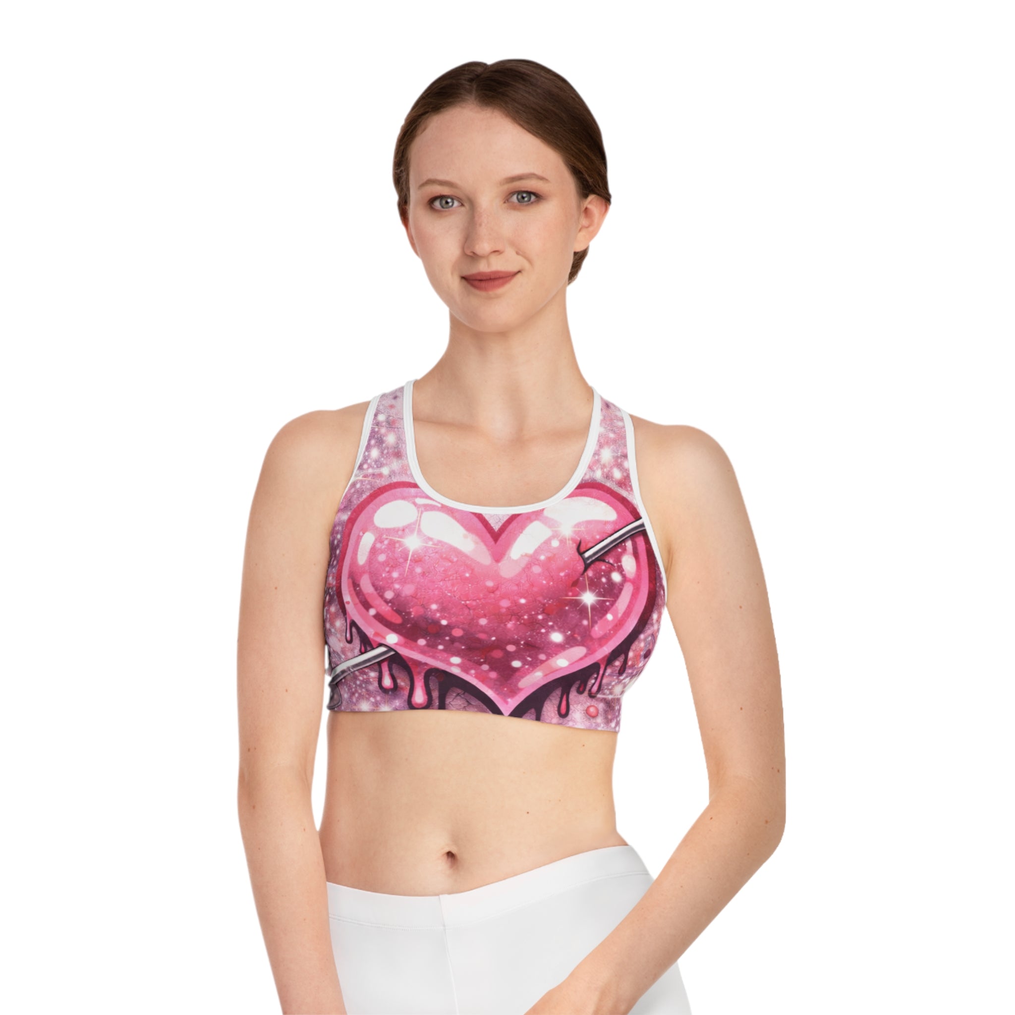 Pink Heart Arrow Sports Bra — Sparkling Cute Valentine Activewear