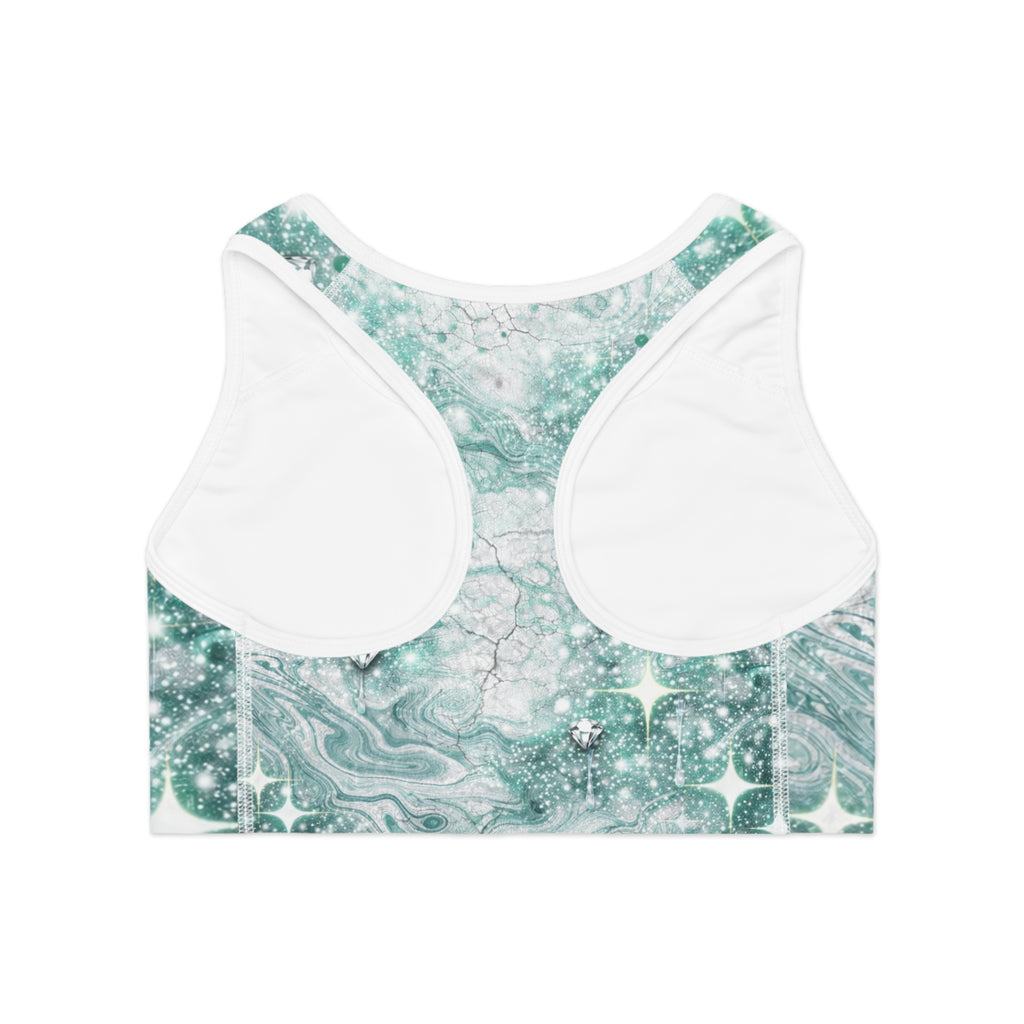 Mint Kawaii Bear Sports Bra — Cute Pastel Athletic Crop with Hearts